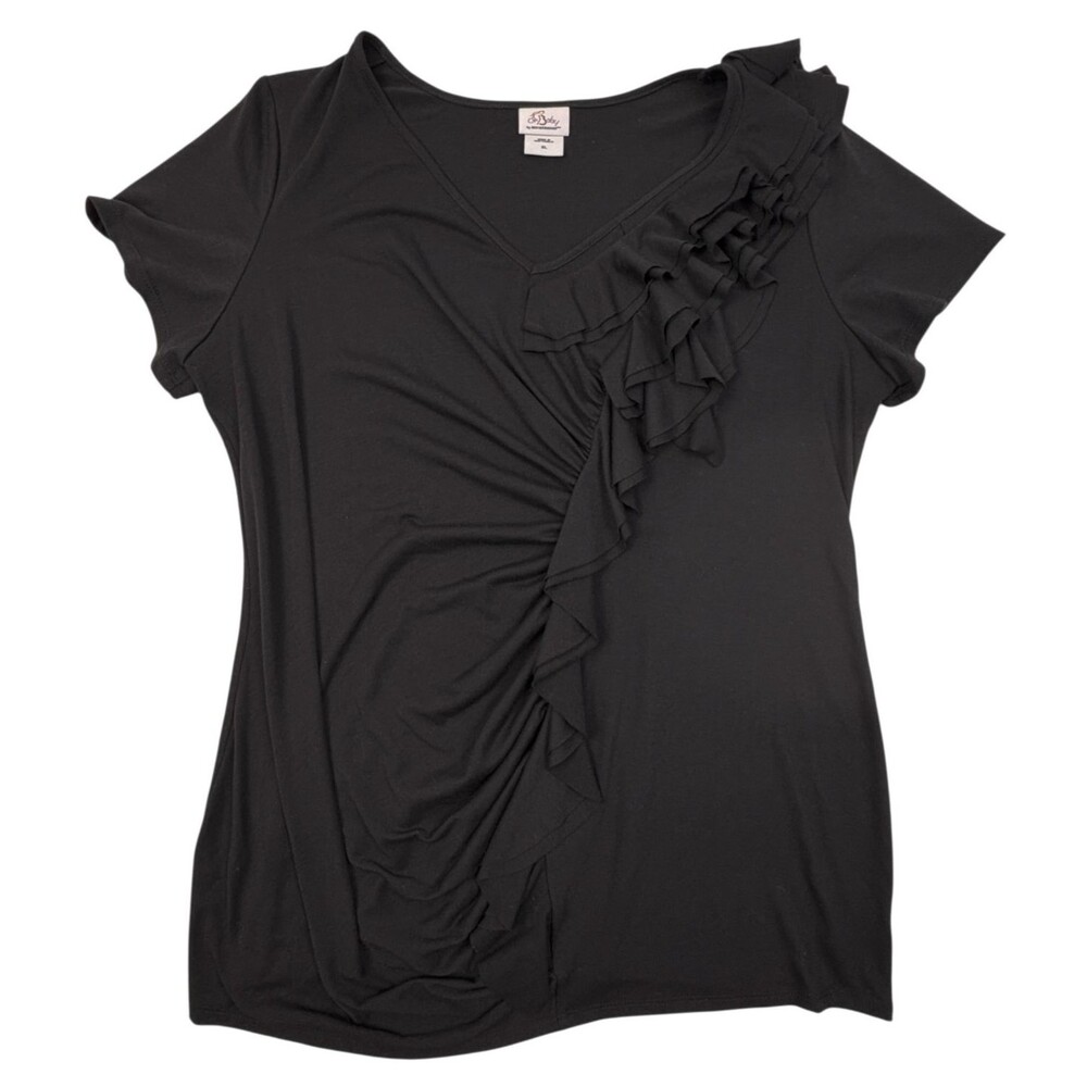 NWT Oh Baby by Motherhood Maternity Black Ruffle Ruched V-Neck Top XL